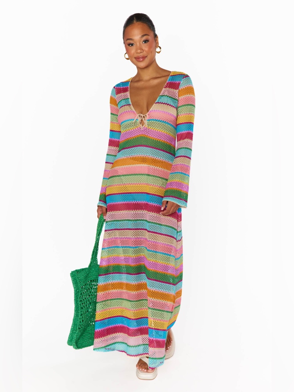 Show Me Your Mumu Vacay Coverup Crochet Multicolor Stripe Size XS